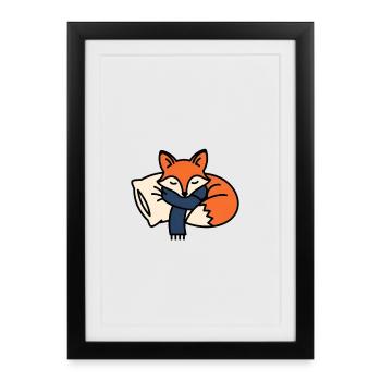 Renard en hibernation avec écharpe - Affiche encadrée (27 × 37 cm) - noir - Devant