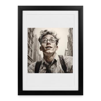 Grande ville vues lunettes portrait - Affiche encadrée (27 × 37 cm) - noir - Devant