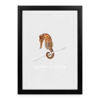 Les hippocampes contre le plastique - Affiche encadrée (27 × 37 cm) - noir - Devant