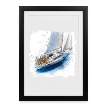 Sketches Sailboat Blueprint - Framed poster (27 × 37 cm) - black - Front