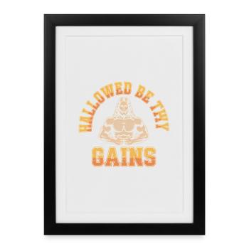 Sanctifiés soient tes gains - Funny Jesus Gym Meme - Affiche encadrée (27 × 37 cm) - noir - Devant
