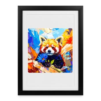 Panda Rouge Fleur Bleue - Affiche encadrée (27 × 37 cm) - noir - Devant