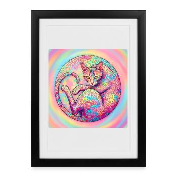 Pastel Mosaïque Chat Doux et Astucieux - Affiche encadrée (27 × 37 cm) - noir - Devant