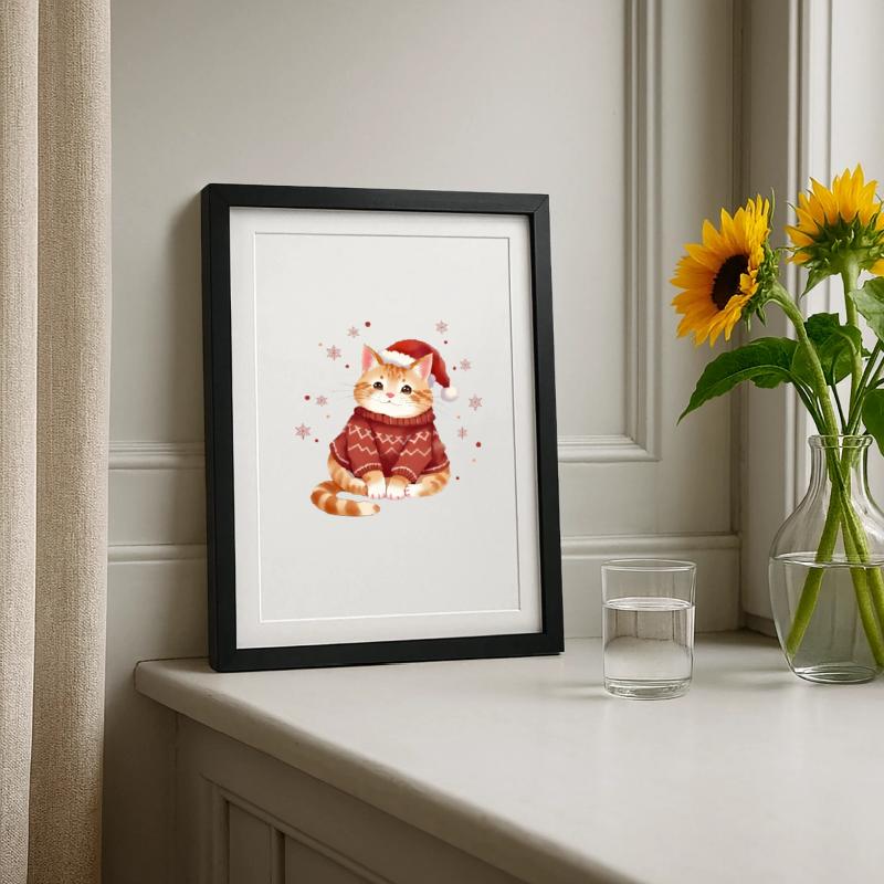 Conception de pull de Noël chat confortable Affiche encadrée (27 × 37 cm)