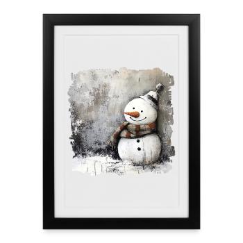 Winter snowman with scarf - Framed poster (27 × 37 cm) - black - Front
