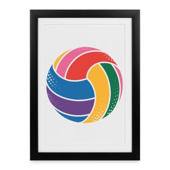Volley-ball coloré pour les amateurs de sport - Affiche encadrée (27 × 37 cm) - noir - Devant