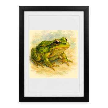 Aquarelle Grenouille Verte - Affiche encadrée (27 × 37 cm) - noir - Devant