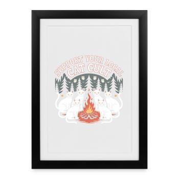 Soutenez votre culte de chat local - T-Shirt Chat Drôle - Affiche encadrée (27 × 37 cm) - noir - Devant
