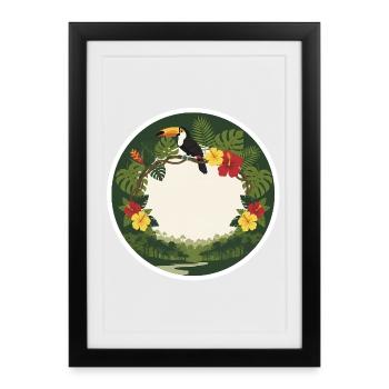 Tropical toucans and circular foliage - Framed poster (27 × 37 cm) - black - Front