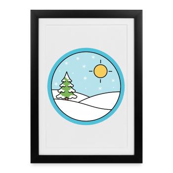 Winter landscape with snow and sun - Framed poster (27 × 37 cm) - black - Front