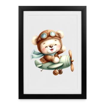 Aviateur Teddy - Affiche encadrée (27 × 37 cm) - noir - Devant