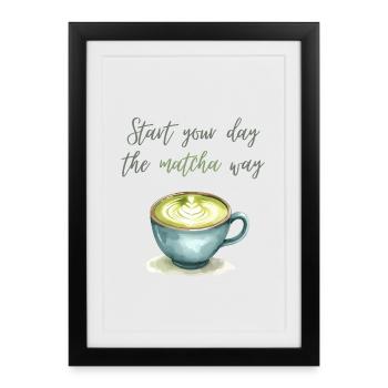 Commencez votre journée à la manière du matcha Art de l’aquarelle - Affiche encadrée (27 × 37 cm) - noir - Devant