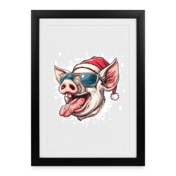 Cochon Noël Drôle Porcelet - Affiche encadrée (27 × 37 cm) - noir - Devant
