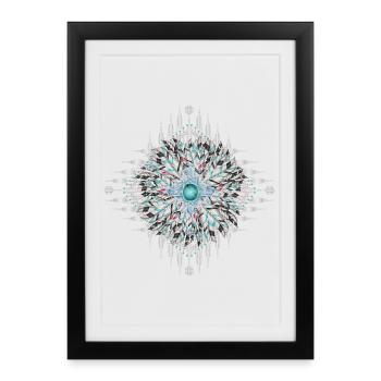 Artful ethnic ornament with silver feathers - Framed poster (27 × 37 cm) - black - Front