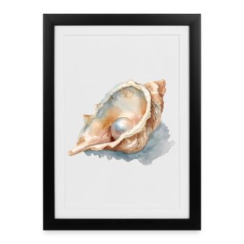 Aquarelle Coquillage avec Perle - Affiche encadrée (27 × 37 cm) - noir - Devant