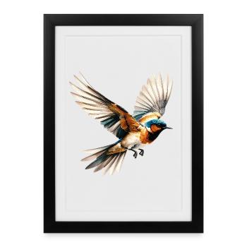 Oiseau volant vibrant Pop Art - Affiche encadrée (27 × 37 cm) - noir - Devant