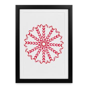 Mandala festif en canne de bonbon rouge et blanc - Affiche encadrée (27 × 37 cm) - noir - Devant