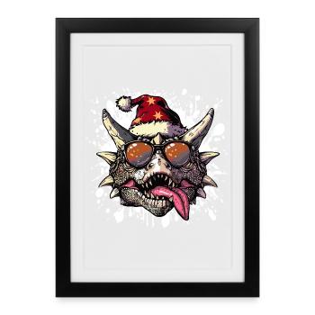 Dinosaur stegosaurus Christmas Funny - Framed poster (27 × 37 cm) - black - Front