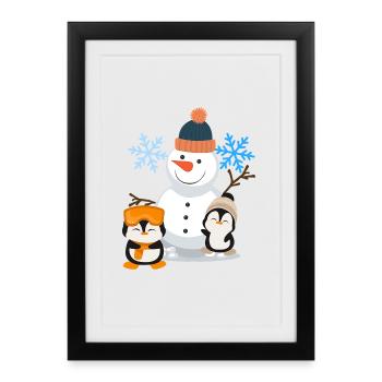 Pingouins bonhomme de neige Winter Joy - Affiche encadrée (27 × 37 cm) - noir - Devant