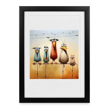 flock of birds on a wire - Framed poster (27 × 37 cm) - black - Front