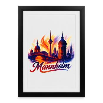 Silhouette de la ville de Mannheim Magnifique cadeau - Affiche encadrée (27 × 37 cm) - noir - Devant