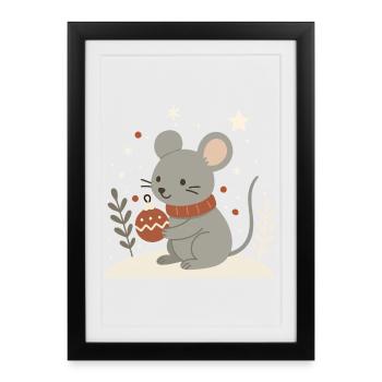 Winter Mouse with Christmas Ball – Animal Motif - Framed poster (27 × 37 cm) - black - Front