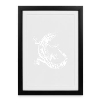 Black and White Lizard Silhouette Leopard Gecko - Framed poster (27 × 37 cm) - black - Front