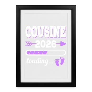 Cousin 2026 Loading Idée de cadeau de grossesse - Affiche encadrée (27 × 37 cm) - noir - Devant
