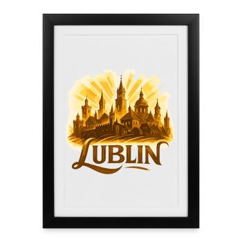 Lublin Porte de l’Est Pologne Polska Cadeau d’or - Affiche encadrée (27 × 37 cm) - noir - Devant