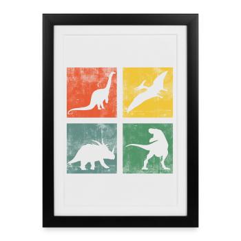 Dinosaur Dino Dinos Tyrannosaurus Triceratops - Framed poster (27 × 37 cm) - black - Front