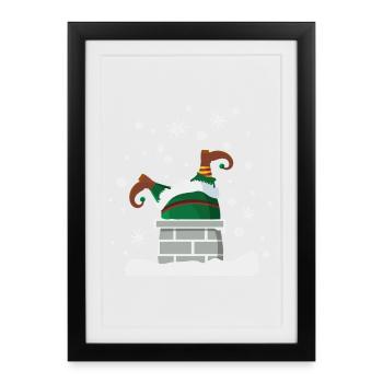 Lutin dans la cheminée humour de Noël - Affiche encadrée (27 × 37 cm) - noir - Devant