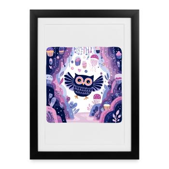 Night Forest Owl Magic - Framed poster (27 × 37 cm) - black - Front