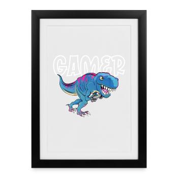 Gamer Gaming T_Rex - Affiche encadrée (27 × 37 cm) - noir - Devant
