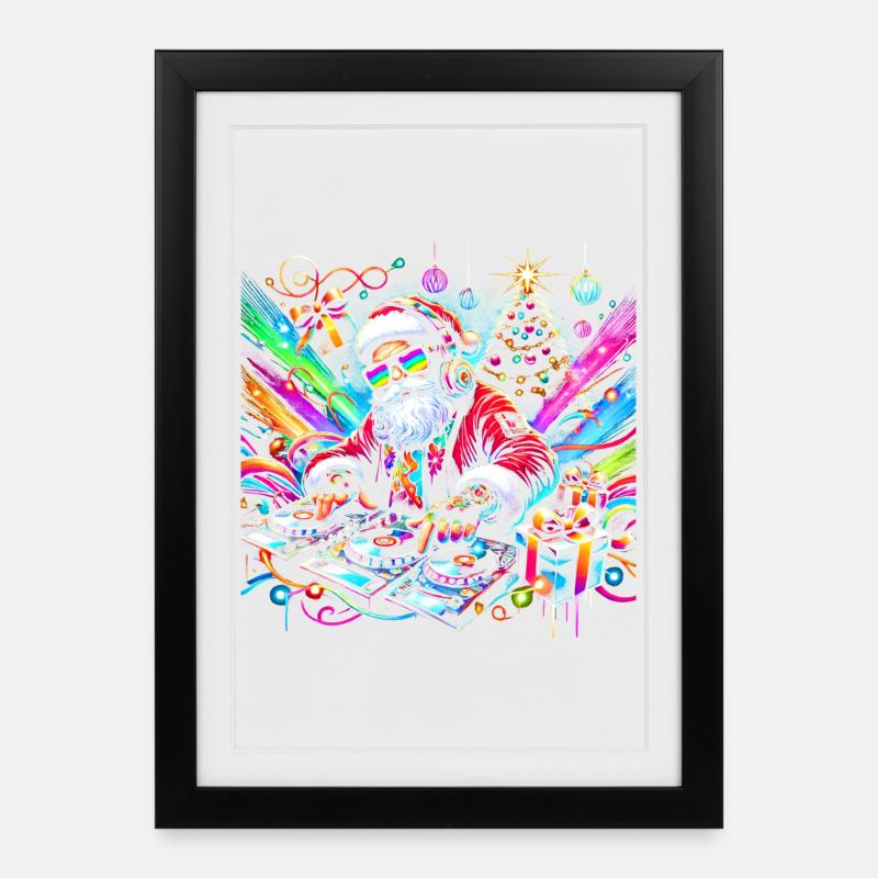 Neon Santa DJ Christmas Pulse - Framed poster (27 × 37 cm) - black