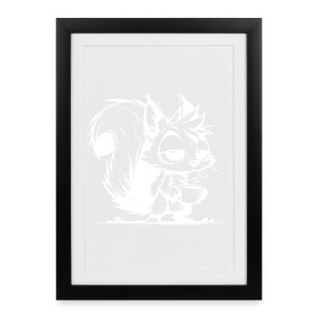 Pas d’écureuil au travail sans café - Affiche encadrée (27 × 37 cm) - noir - Devant