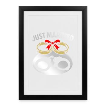 Juste marié Drôle Jeune marié Célibataire Bachelorette - Affiche encadrée (27 × 37 cm) - noir - Devant