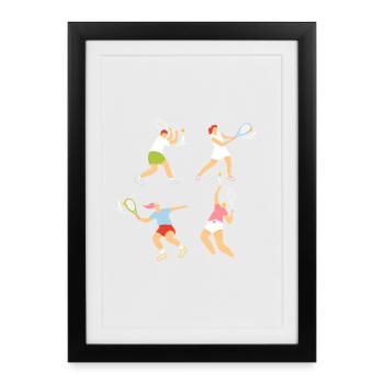 Les joueurs de tennis dans le design graphique moderne - Affiche encadrée (27 × 37 cm) - noir - Devant
