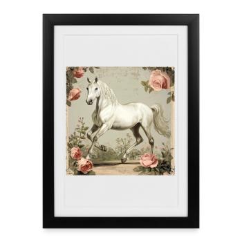 Cheval Vintage - Affiche encadrée (27 × 37 cm) - noir - Devant