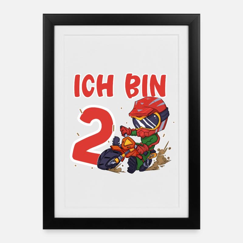 2. Geburtstag Motocross - Gerahmtes Poster (27 × 37 cm) - Schwarz