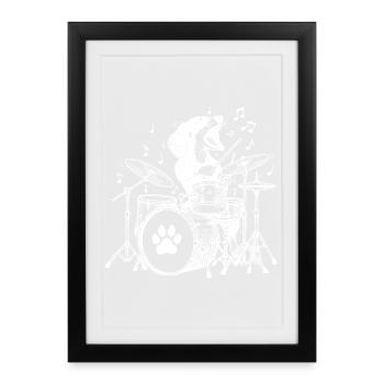 Teckel musical Batteur - Affiche encadrée (27 × 37 cm) - noir - Devant