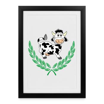 Une jolie vache en couronne de laurier vert - Affiche encadrée (27 × 37 cm) - noir - Devant