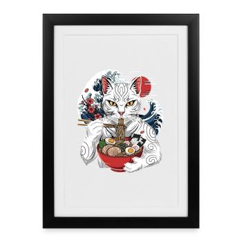 Japanese Ramen Cat Tattoo Japanese Cat Mangean - Framed poster (27 × 37 cm) - black - Front