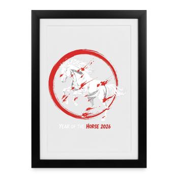Année du Cheval 2026 Nouvel An chinois - Affiche encadrée (27 × 37 cm) - noir - Devant