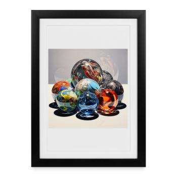 Jeu de couleurs Boules de verre Art de reflet - Affiche encadrée (27 × 37 cm) - noir - Devant