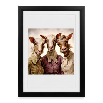 Trio rétro de chèvres dans le style vintage - Affiche encadrée (27 × 37 cm) - noir - Devant