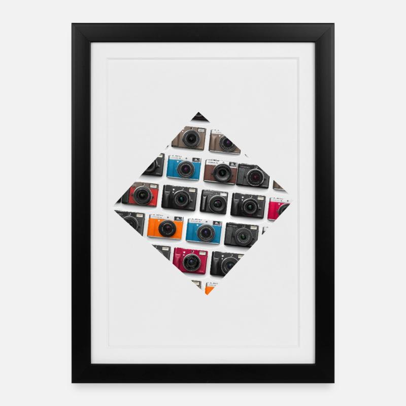 Colorful camera pattern print - Framed poster (27 × 37 cm) - black