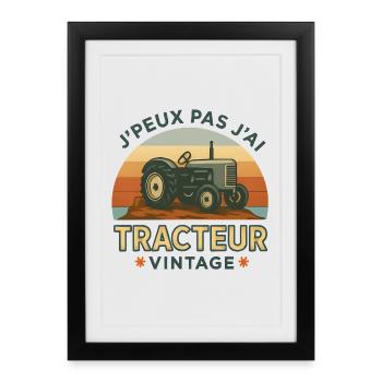 Vintage Retro Tractor Yellow - Framed poster (27 × 37 cm) - black - Front