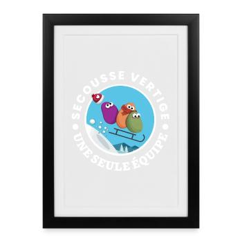 Winter Sledging Team United Humor, Thrills, Magic - Framed poster (27 × 37 cm) - black - Front