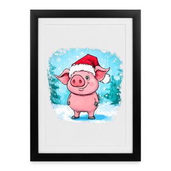 Schweinchen Weihnachten - Gerahmtes Poster (27 × 37 cm) - Schwarz - Vorne