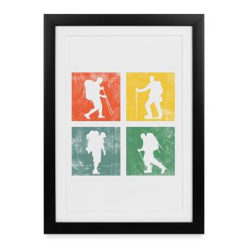 Randonnée Randonnée Montagnes Rétro - Affiche encadrée (27 × 37 cm) - noir - Devant